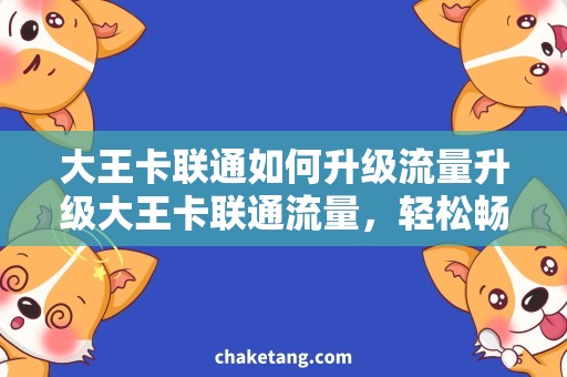 大王卡联通如何升级流量升级大王卡联通流量，轻松畅享上网乐趣