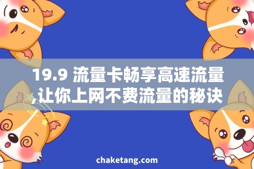 19.9 流量卡畅享高速流量,让你上网不费流量的秘诀