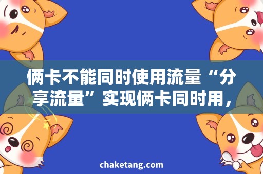 俩卡不能同时使用流量“分享流量”实现俩卡同时用，享受不限流畅游！