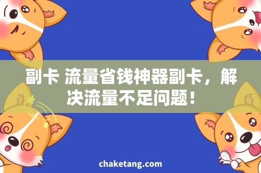 副卡 流量省钱神器副卡，解决流量不足问题！