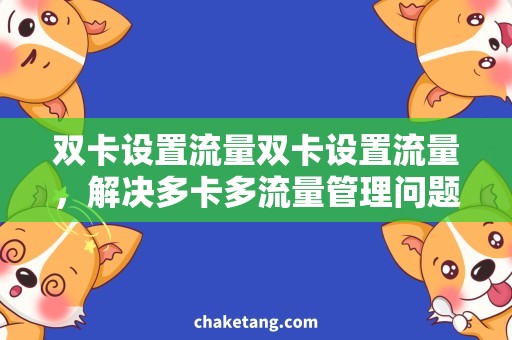 双卡设置流量双卡设置流量，解决多卡多流量管理问题