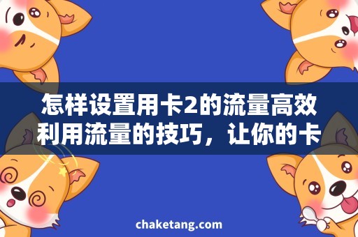 怎样设置用卡2的流量高效利用流量的技巧，让你的卡2流量用不完！
