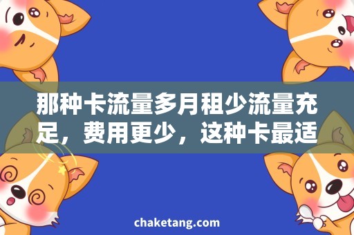 那种卡流量多月租少流量充足，费用更少，这种卡最适合