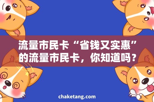 流量市民卡“省钱又实惠”的流量市民卡，你知道吗？