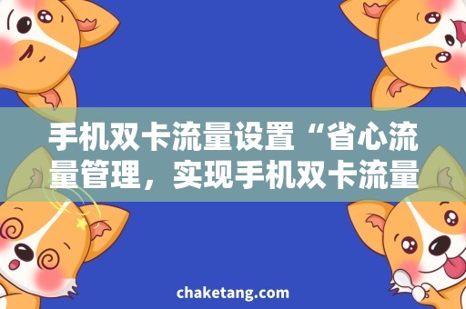 手机双卡流量设置“省心流量管理，实现手机双卡流量设置”