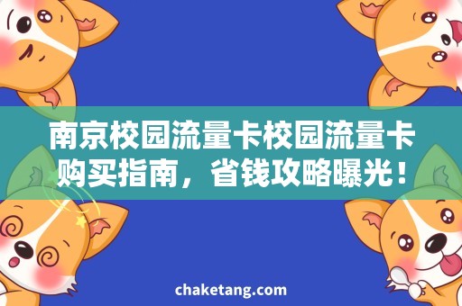南京校园流量卡校园流量卡购买指南，省钱攻略曝光！