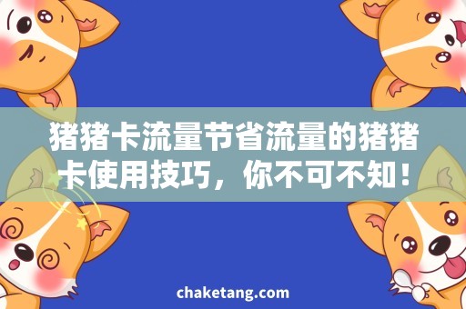 猪猪卡流量节省流量的猪猪卡使用技巧，你不可不知！