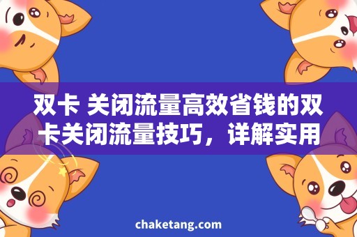 双卡 关闭流量高效省钱的双卡关闭流量技巧，详解实用方法