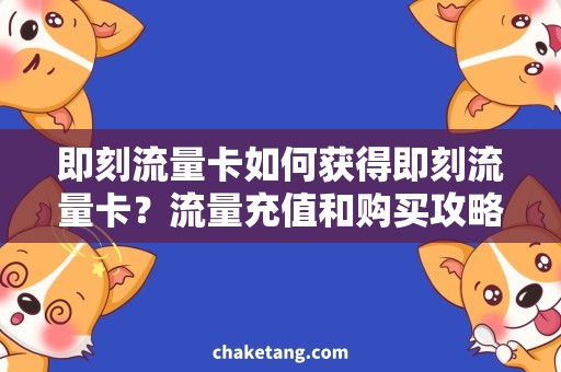 即刻流量卡如何获得即刻流量卡？流量充值和购买攻略详解