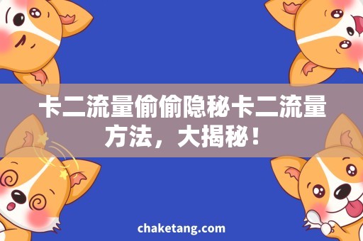 卡二流量偷偷隐秘卡二流量方法，大揭秘！