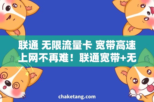 联通 无限流量卡 宽带高速上网不再难！联通宽带+无限流量卡组合，轻松畅享互联网
