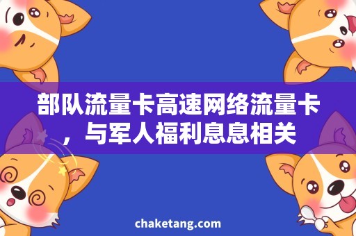 部队流量卡高速网络流量卡，与军人福利息息相关