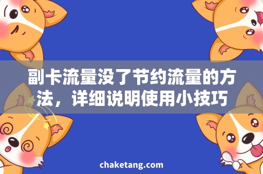 副卡流量没了节约流量的方法，详细说明使用小技巧