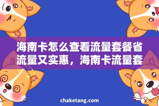 海南卡怎么查看流量套餐省流量又实惠，海南卡流量套餐查询不用愁！