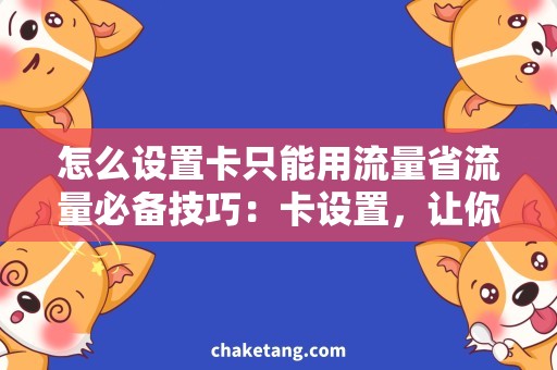 怎么设置卡只能用流量省流量必备技巧：卡设置，让你的流量更经济使用