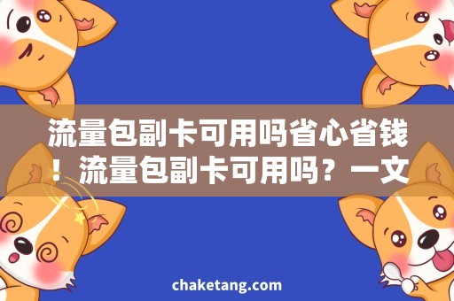 流量包副卡可用吗省心省钱！流量包副卡可用吗？一文详解！