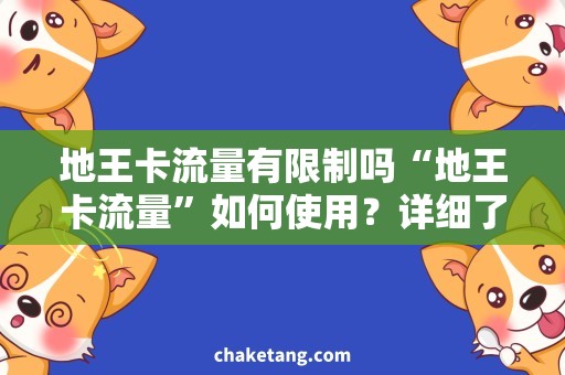 地王卡流量有限制吗“地王卡流量”如何使用？详细了解限制和优惠