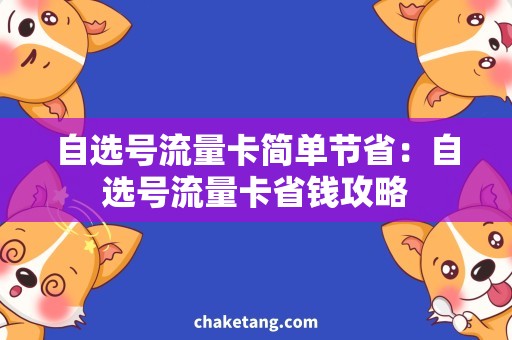 自选号流量卡简单节省：自选号流量卡省钱攻略