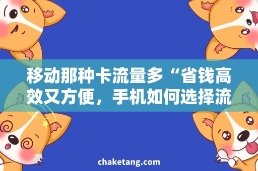 移动那种卡流量多“省钱高效又方便，手机如何选择流量套餐？”