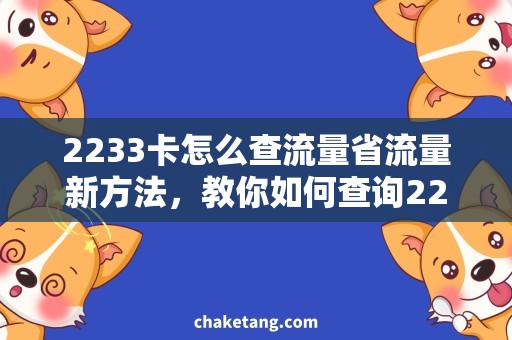 2233卡怎么查流量省流量新方法，教你如何查询2233卡的流量使用情况