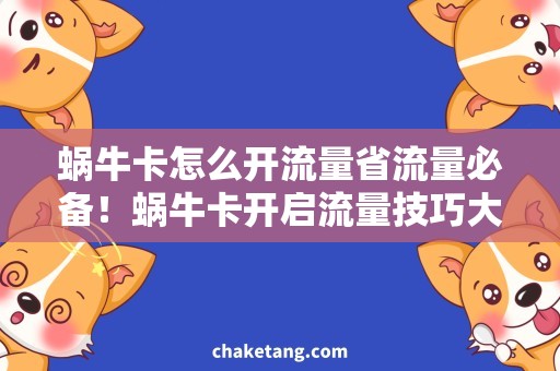 蜗牛卡怎么开流量省流量必备！蜗牛卡开启流量技巧大揭秘！
