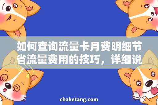 如何查询流量卡月费明细节省流量费用的技巧，详细说明流量卡月费明细