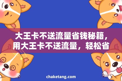 大王卡不送流量省钱秘籍，用大王卡不送流量，轻松省下大笔费用！
