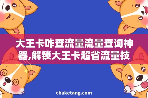 大王卡咋查流量流量查询神器,解锁大王卡超省流量技巧