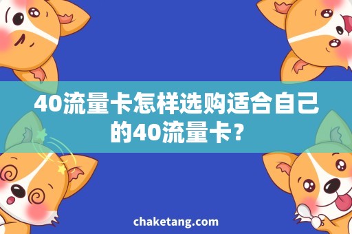 40流量卡怎样选购适合自己的40流量卡？